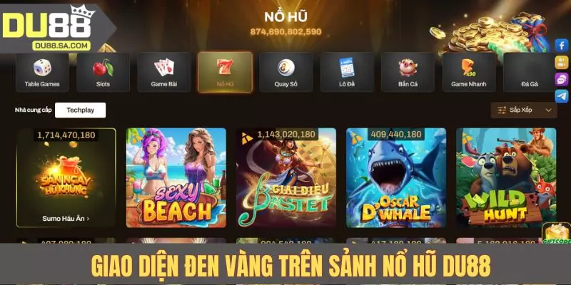 Giao diện đen vàng trên sảnh nổ hũ DU88